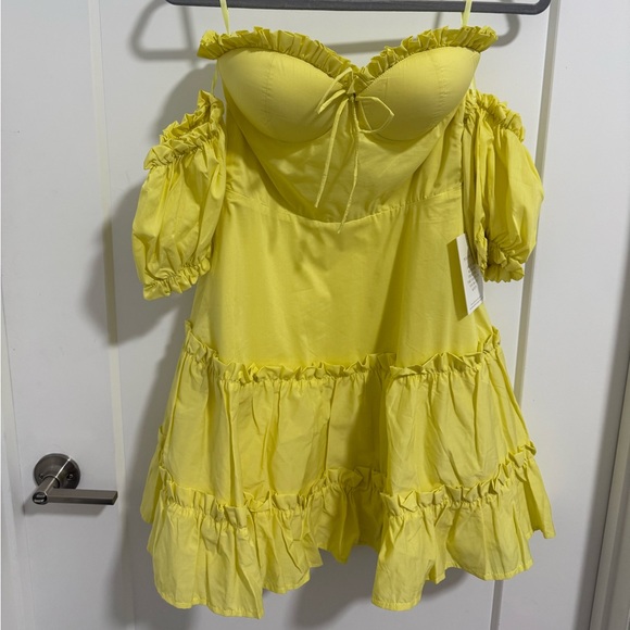 Alamour The Label Yellow Off-Shoulder Puff Sleeve‎ Mini Dress Size M NWT - Picture 7 of 10